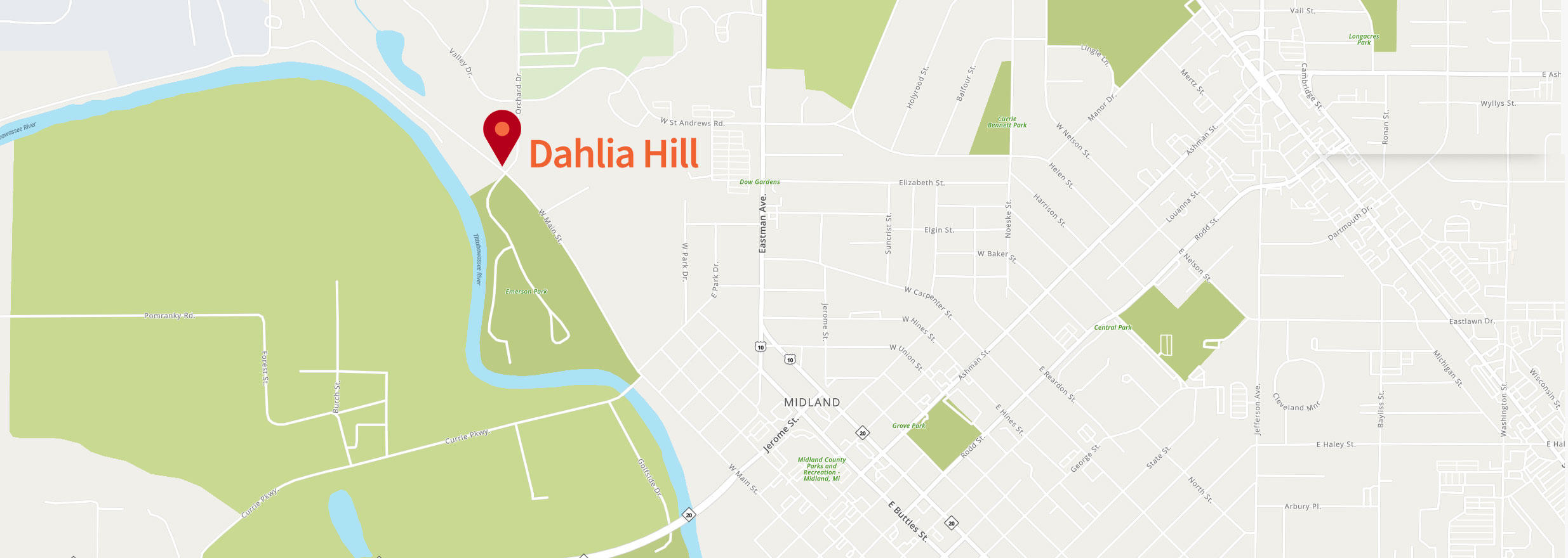 Map of Dahlia Hill Society in Midland, MI